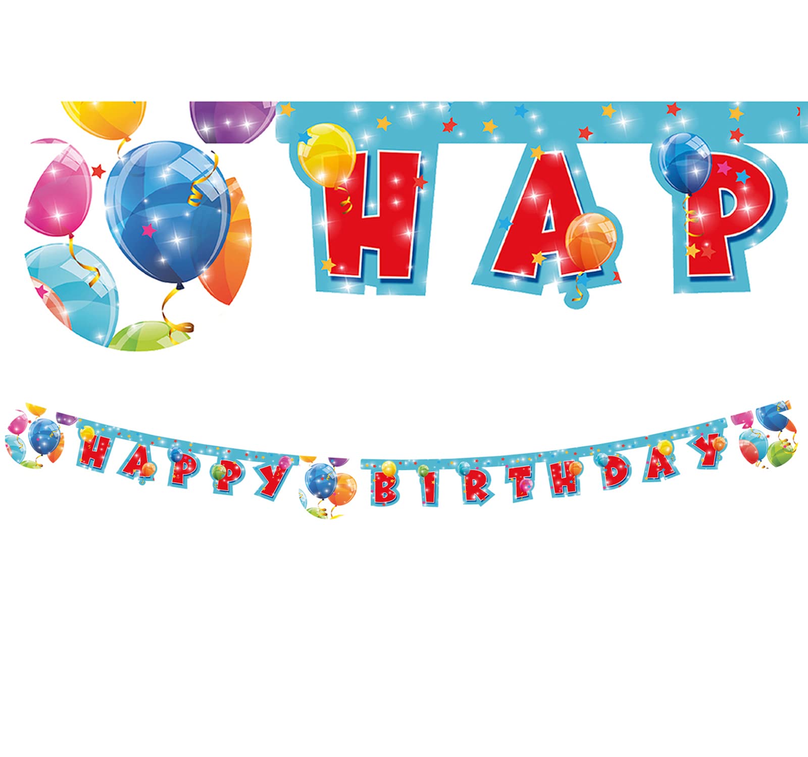 Procos 88155 Happy Birthday Banner, Sparkling Balloons, Garland, Birthday, Theme Party