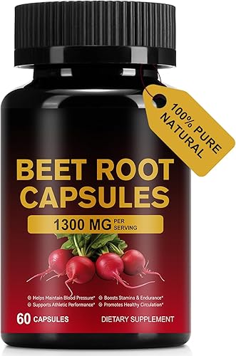 Cápsulas de remolacha, cápsulas de extracto de remolacha 100% puro y natural de 1300 mg para ayudar a mantener la presión arterial, sin OMG,