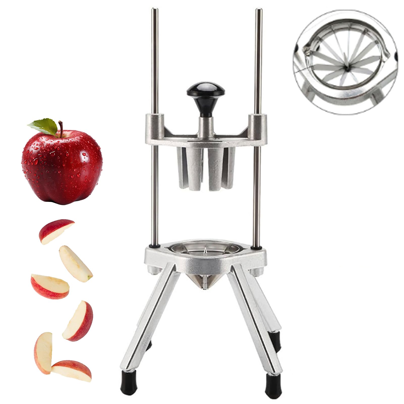 Cortador manual de frutas, cortador de frutas de acero inoxidable con opciones de cuña 4/6/8/12, ideal para el hogar, bares, restaurantes, fiestas, uso en la cocina, divisor de verduras fácil