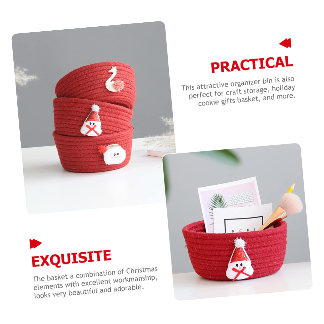 Cabilock 3pezzi Cesto Natalizio Cotone Cesto Decorativo per Stoccaggio Stile Fiocco per Decorazioni Festive e Regali di Natale