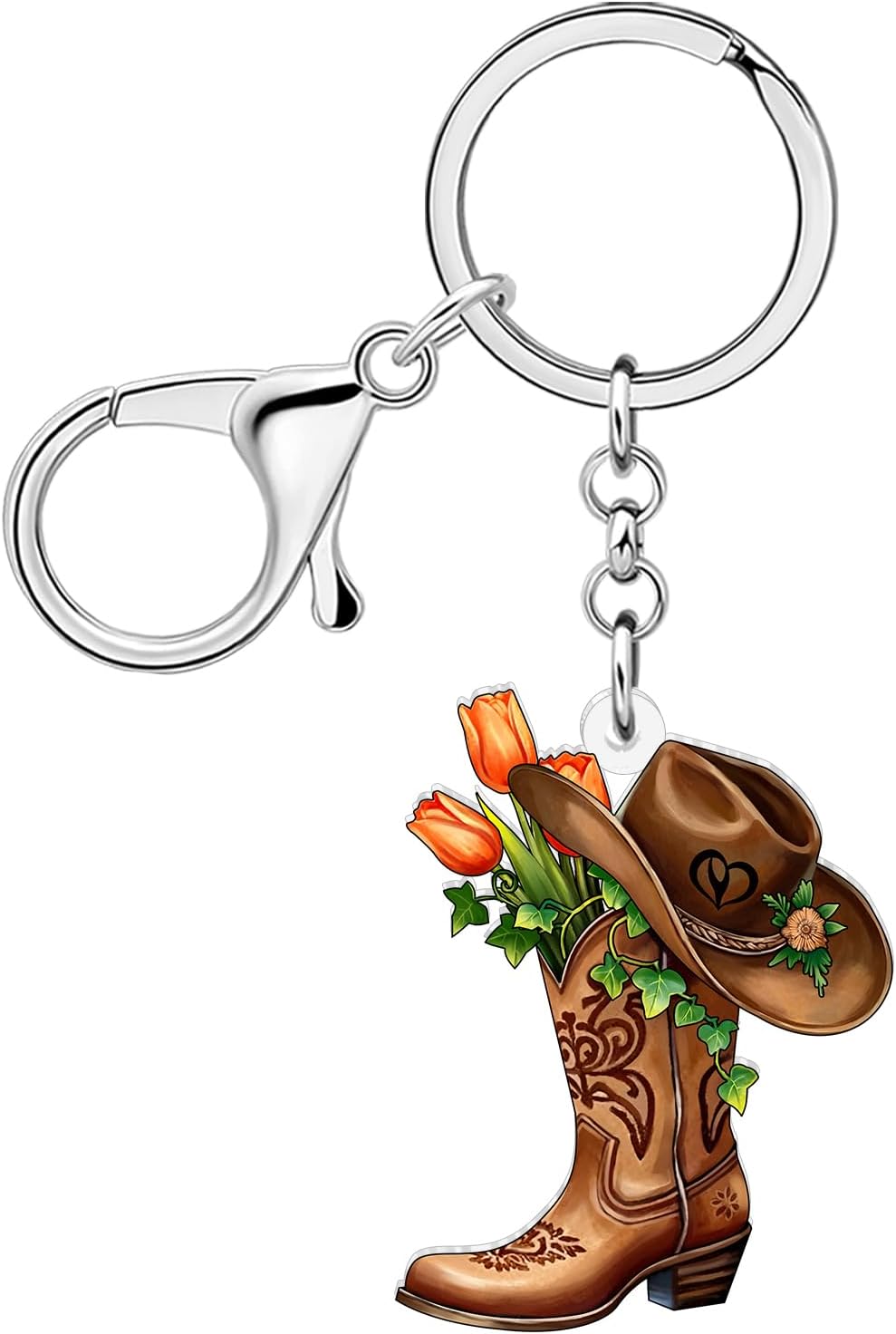 WEVENI Acrylic Cowboy Boot Keychain Sunflower Cowgirl Hat Key Chain Accessories Western Gifts for Women Girls Purse Charms image 5