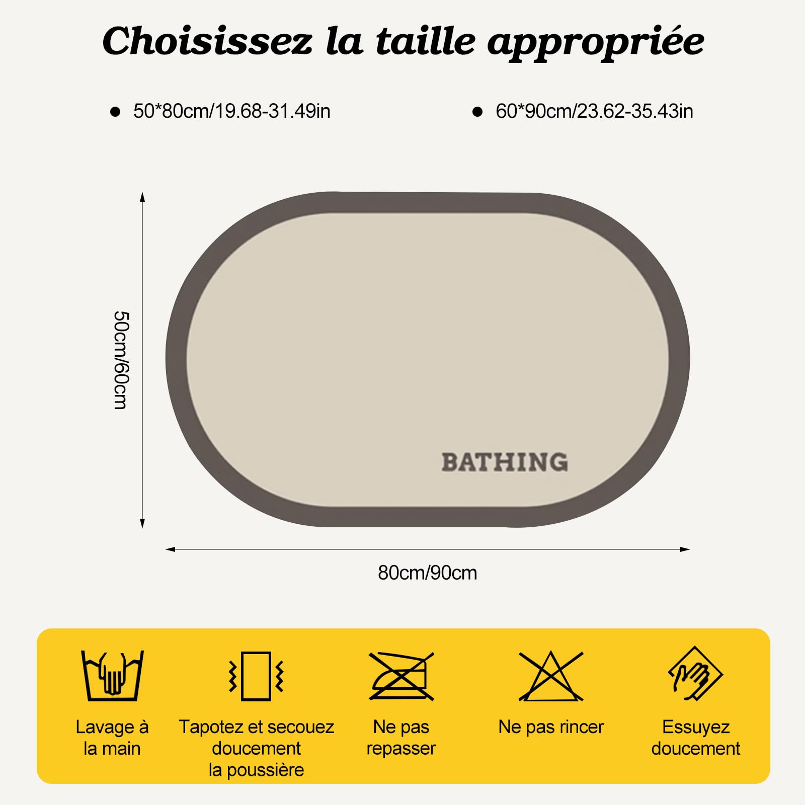 Ergocar Tapis De Bain Velours Court Doux Terre De Diatomées Séchage Rapide Nettoyage Facile Caoutchouc Antidérapant pour Plancher De Salle De Bain, Entrée, Cuisine, Dortoir Familial