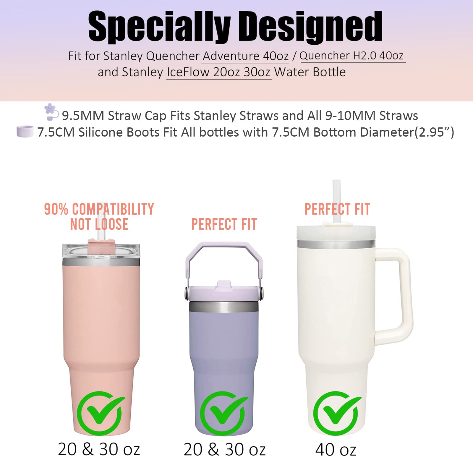 TECFUN Silicone Boot For Stanley 40oz Tumbler - Protective Sleeve Cover With Leak Stoppers, Anti-Slip, Fits Quencher H2.0 (Lilac)