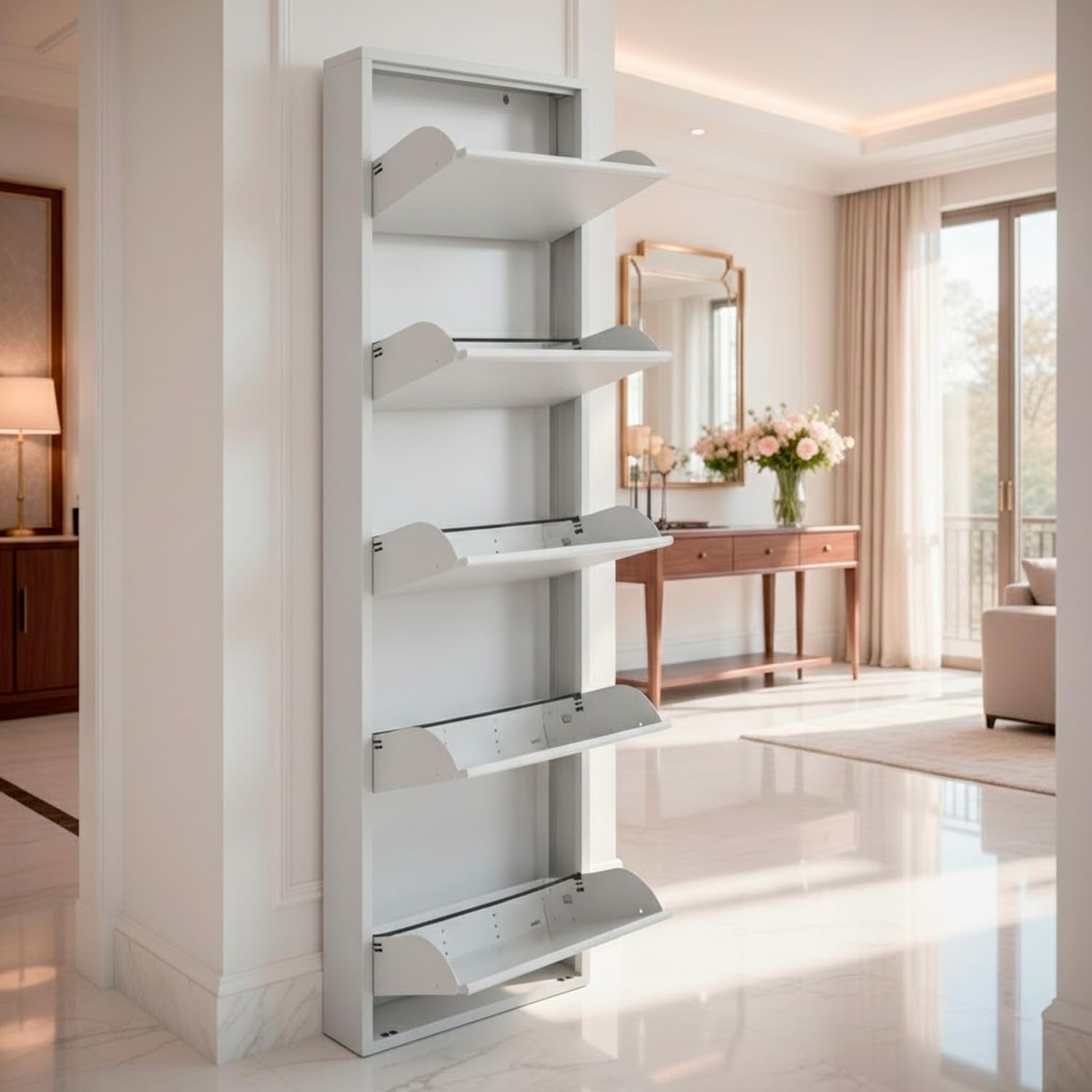 Bricozone Scarpiera Slim In Metallo 5 Ante A Ribalta Salvaspazio Ultra Sottile Profondita 15 Cm 172x50x15 Cm Porta Scarpe Verticale Moderna Per Ingresso Camera Corridoio Gia Montata (Grigio)