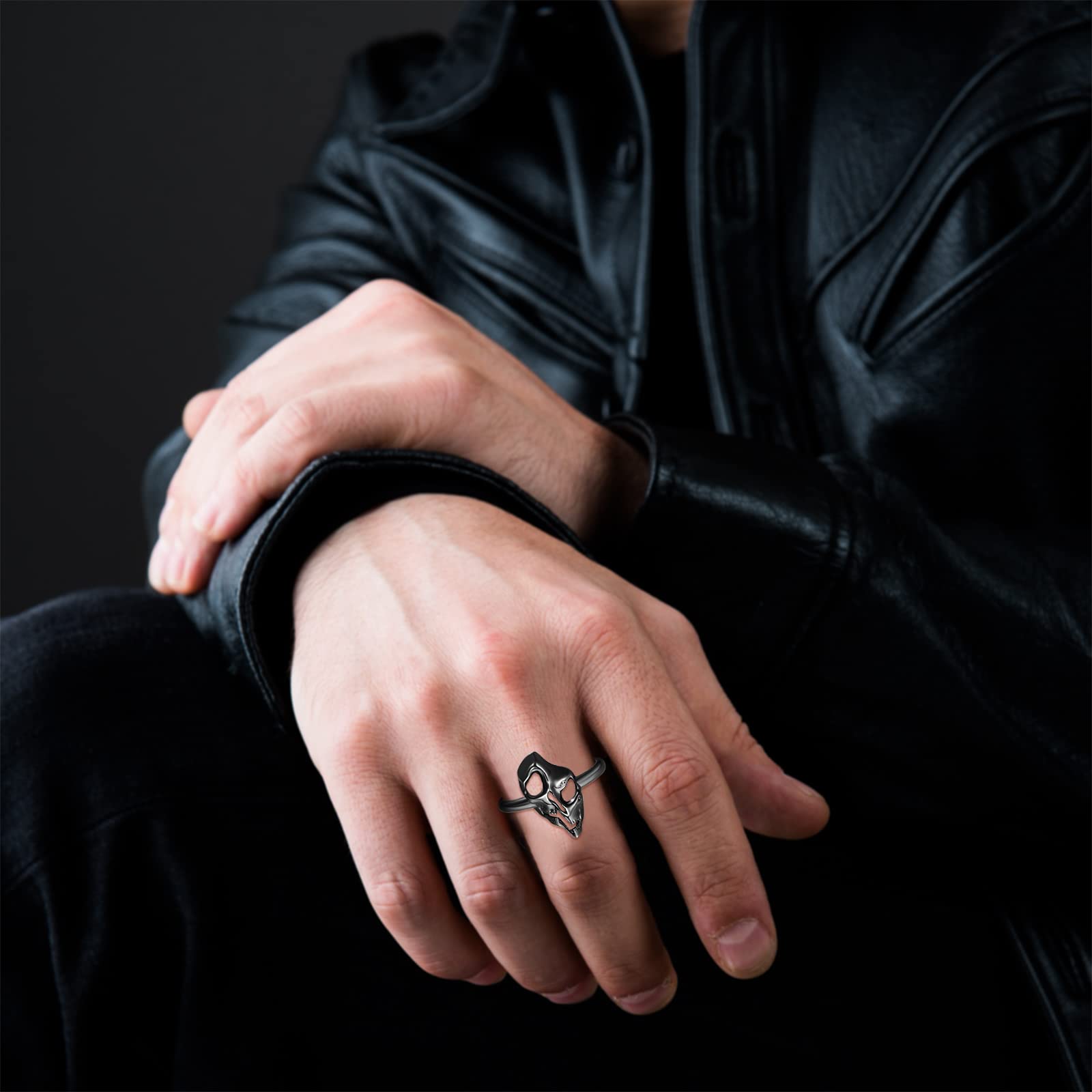 TANGPOET Anillo de calavera de plata de ley 925, anillos de hombre vintage gótico, anillos ajustables para hombres, mujeres y niñas