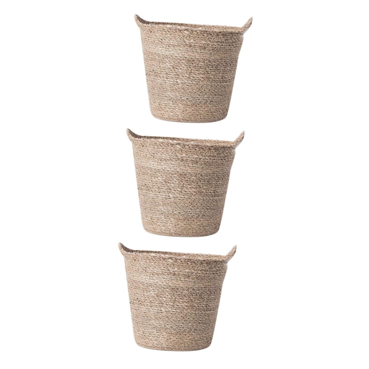 BESPORTBLE 3stücke Geflochtener Blumentopf Handgefertigter Runder Pflanzkorb Für Innenräume Vielseitig Einsetzbar Als Aufbewahrungskorb Oder Pflanzgefäß Aus Robustem Material Für