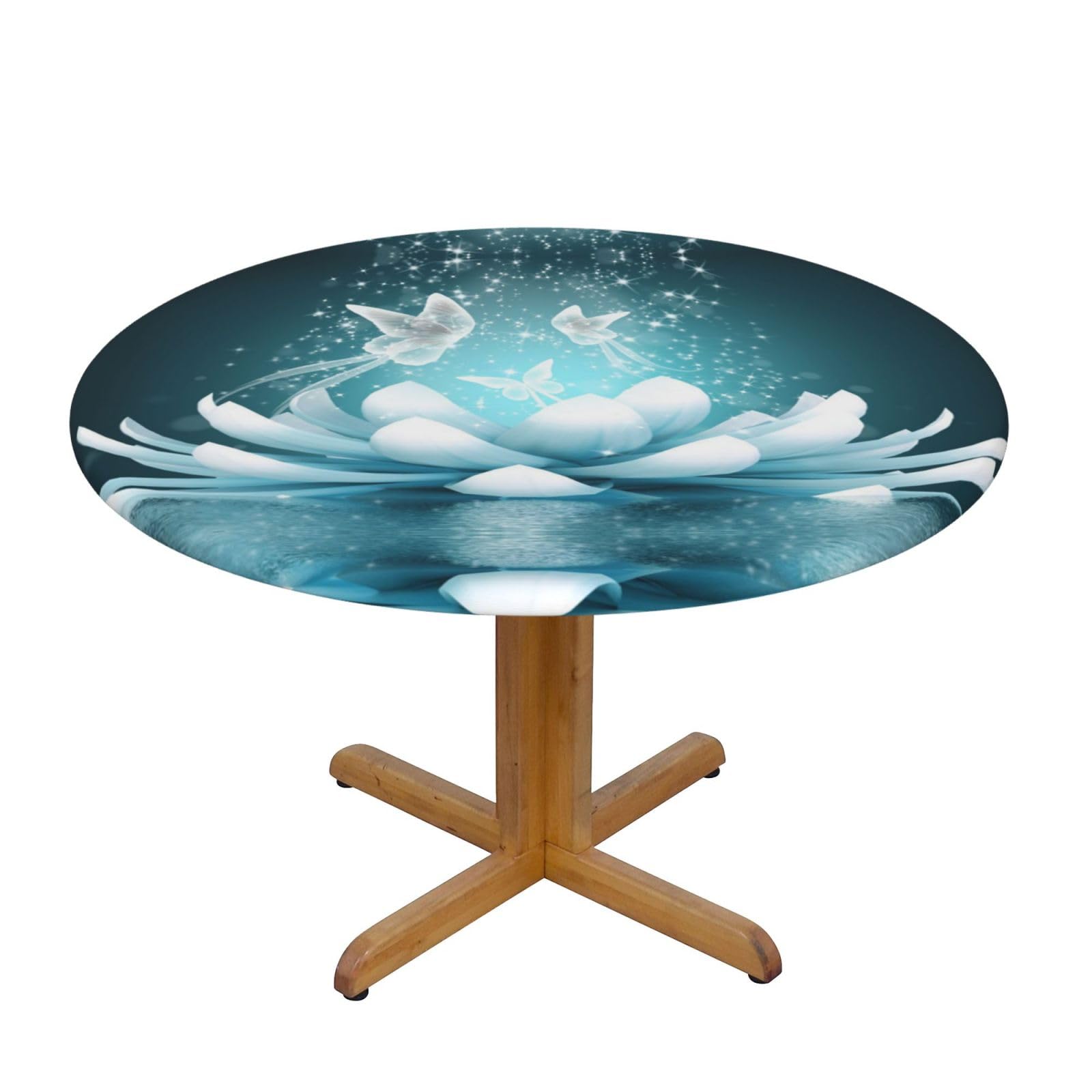 ESNAIUVCD lotus flowers print Waterproof Round Tablecloth,Outdoor Table Cloth with Elastic Edged, Elastic Tablecloth Wipeable, Garden Table Cloth Suitable for sizes 90cm-140cm