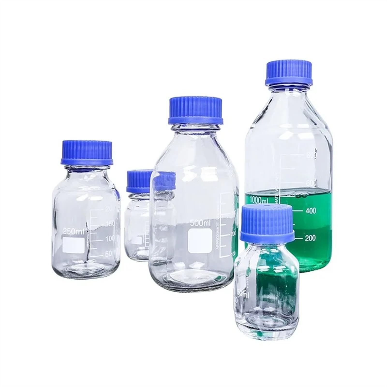 Bocca a vite for bottiglia di reagente da laboratorio con tappo blu in vetro trasparente trasparente for uso medico (50-1000 ml/set)(50-1000ML-Set)