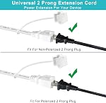 12FT Polarized 2 Prong Extension Cord with Dust Proof Cover - Replacement White Polarized 2 Prong Extension Cord with Foot Switch 13A/125V Outlet Saver Power Cord SPT-2 16AWG for Desktop Lamp,Chargers