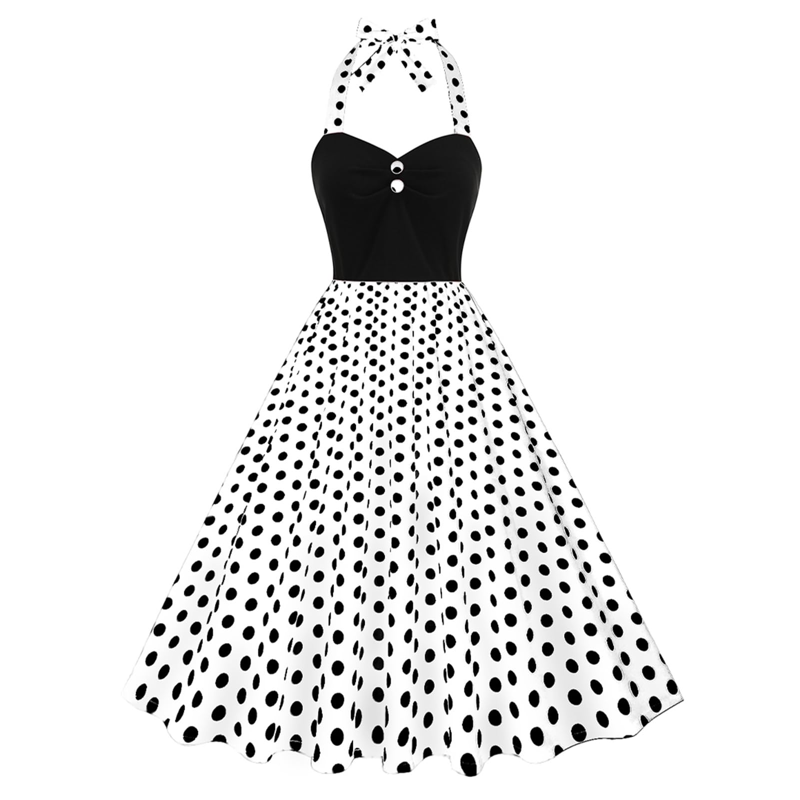 Robe de cocktail rétro pour femme, style années 50, pin-up, dos nu, à pois, blanc, Taille L
