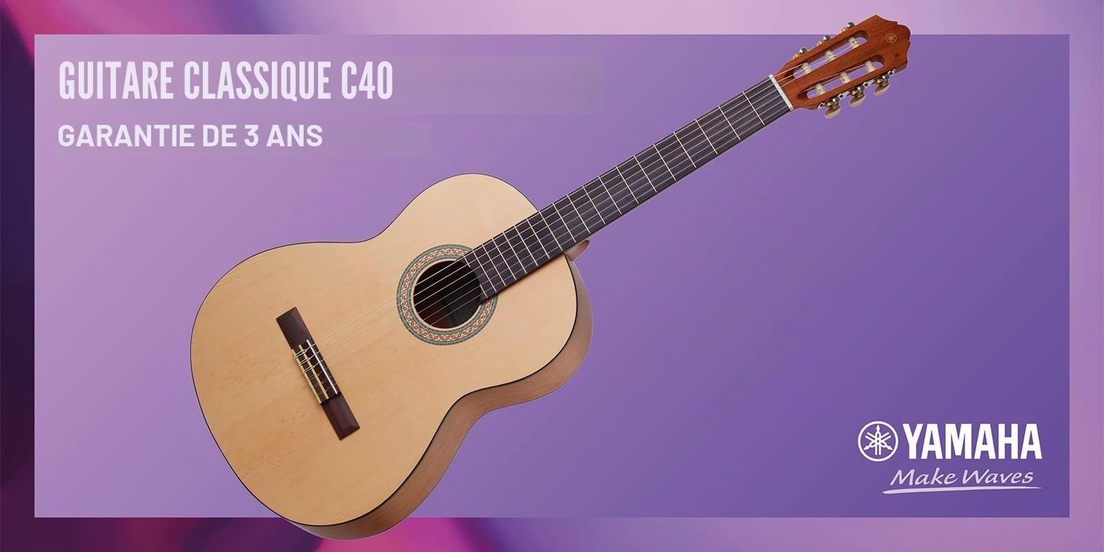 Yamaha C40 Guitare Classique – Guitare en Bois 4/4 (65 cm, Échelle 25 9/16”), 6 Cordes en Nylon, pour Débutants – Naturel