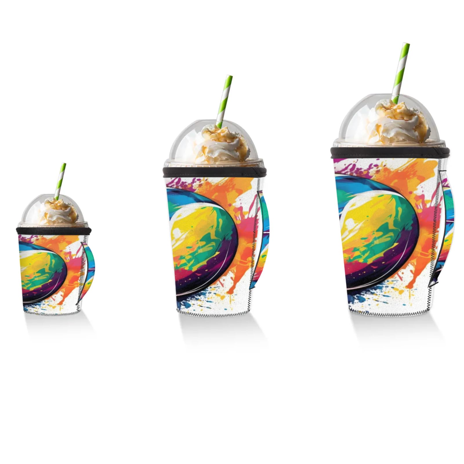 Soccer Watercolor Reusable Neoprene Coffee Sleeve with Handle Insulated Iced Coffee Cup Holder Reduces Condensation Fits 24-28 oz Cups M
