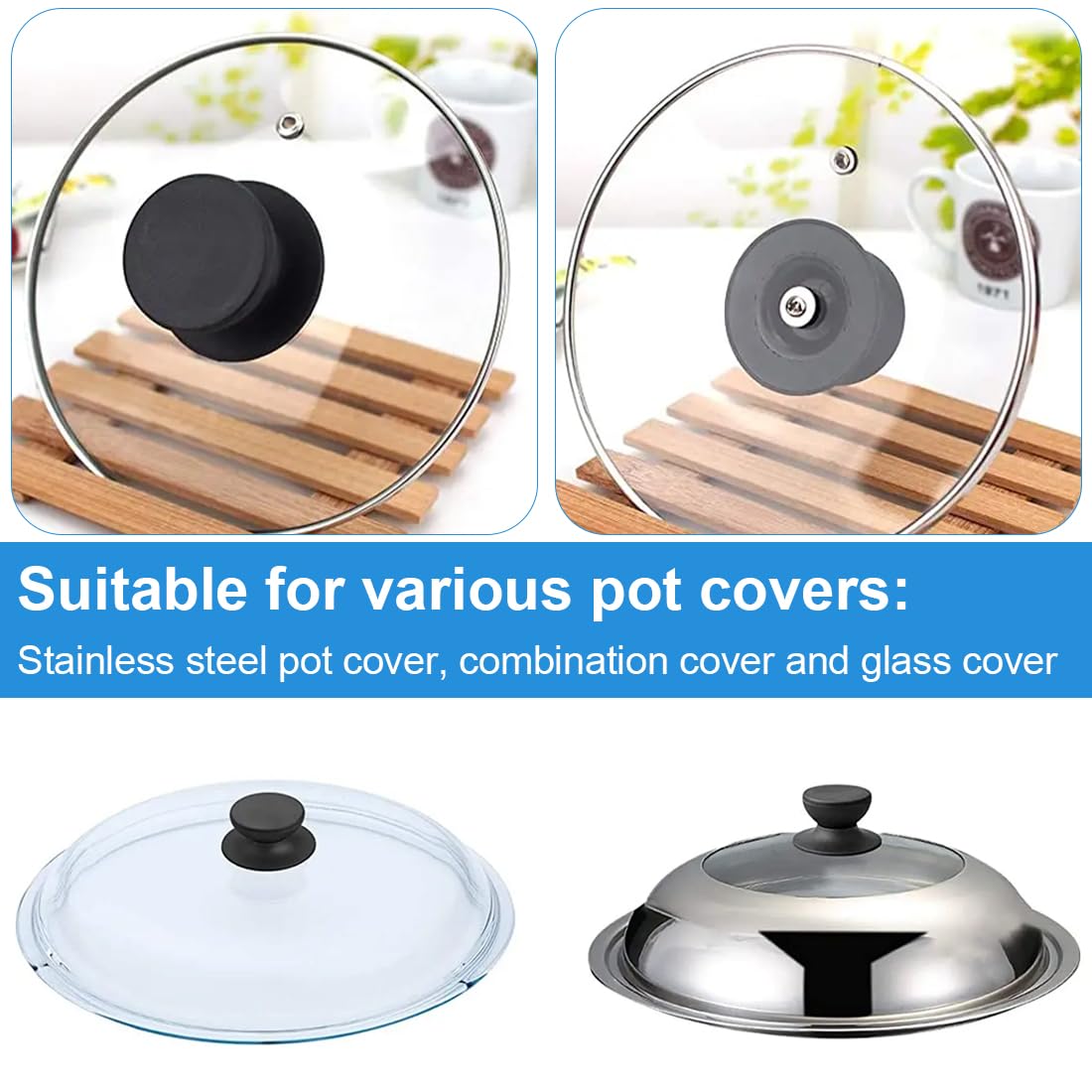 Manopole Per Coperchi Pentole - Set 4 Pezzi Neri In Bachelite Anti-calore - Foto 10