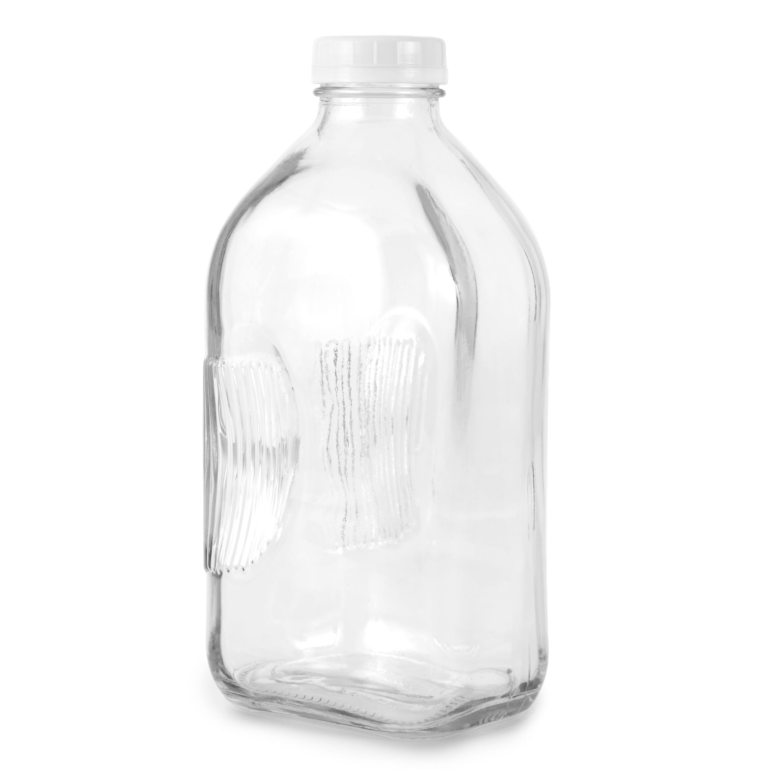 Half Gallon Glass Milk Bottle with Lid (3 Pack) 64 Oz Jugs and 6 White Caps, Reusable Food Grade Milk Container for Refrigerator, Bottles for Juice, Oat or Plant Milks, Water, Honey