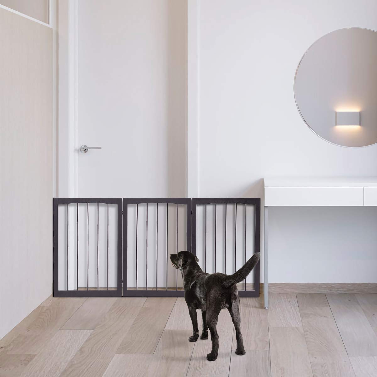 GOPLUS Barriere De Sécurité Pour Chien, Animal Domestique En Bois De Pin, Barrière De Sécurité Portable Pliable Pour Escalier Cuisine, Extensible 53 à 160CM