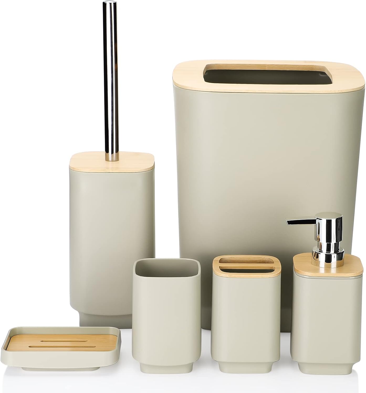 JOTOM Bamboo Bathroom Accessory Set of 6 Modern Design 6 Pieces