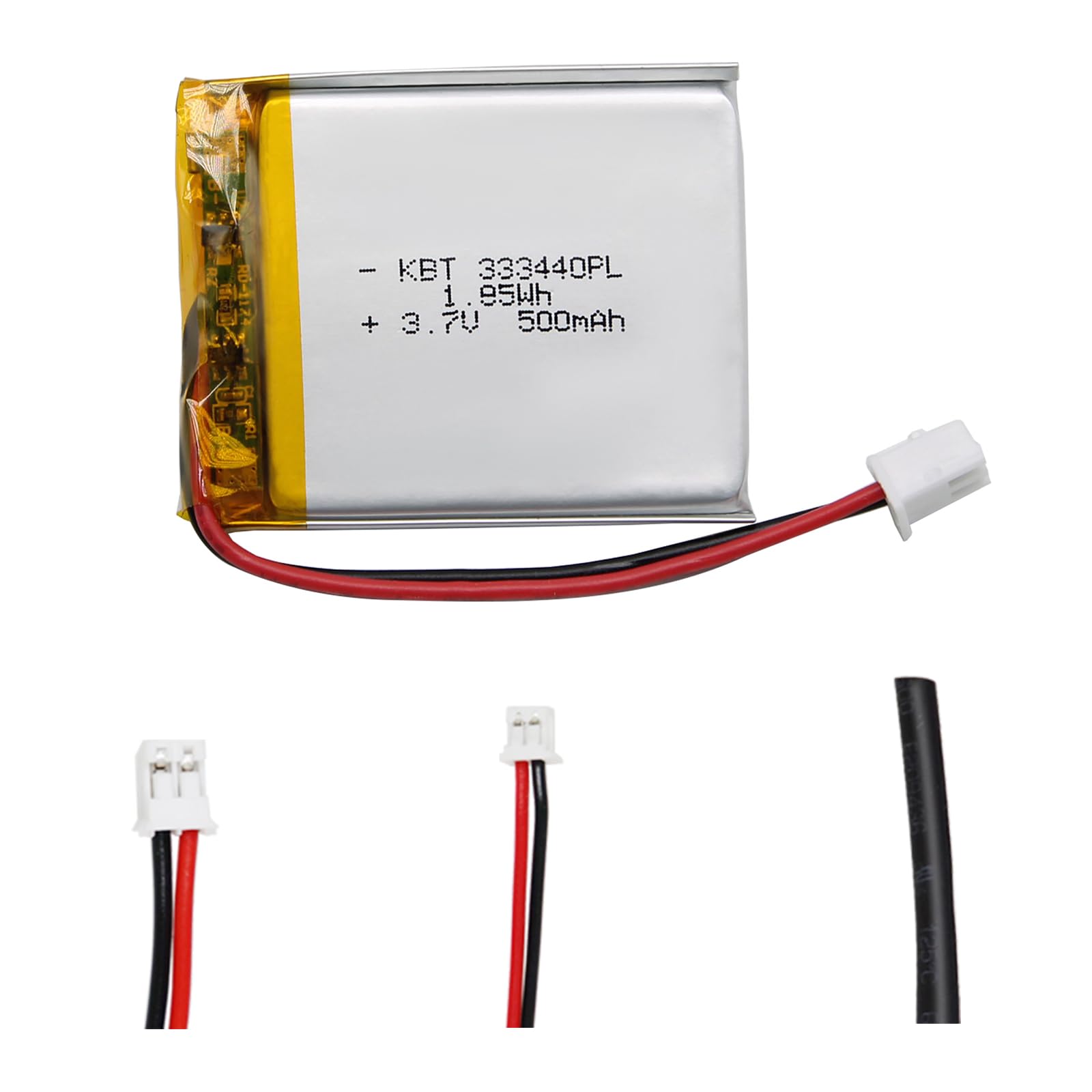 KBT 3.7V 500mAh Li-Polymer Battery: 333440 Rechargeable Li-ion Batteries Replacement with 2.54 JST Connector for Car Dash Video Recorder, Digital Camera, Electric Toy, Headlamp, GPS, Night Light