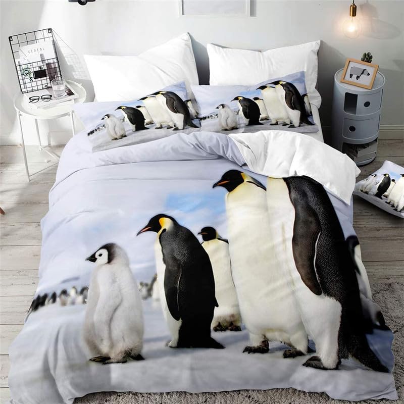 WQIZXCW Parure Copripiumino Matrimoniale Pinguino, Set di Biancheria da Letto in Microfibra, 3 Pezzi, 1 Copri Piumino 260x240 cm e 2 Federe 50x80 cm