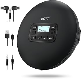 HOTT CDプレーヤー コンパクト ポータブル 持ち運び 小型乾電池CDプレーヤー ン キーロック/音飛び防止機能 音楽再生/語学学習/胎児教育 MP3 、CD-R などに対応 日本語説明書付き