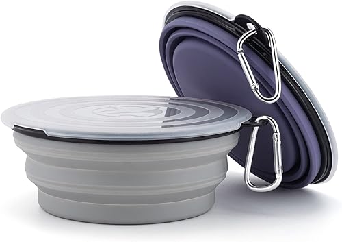 Miniatura 3 de SLSON Tazones plegables para perros con tapas de cubierta, paquete de 2 tazones de viaje para perros, portátiles, plegables, para gatos, para