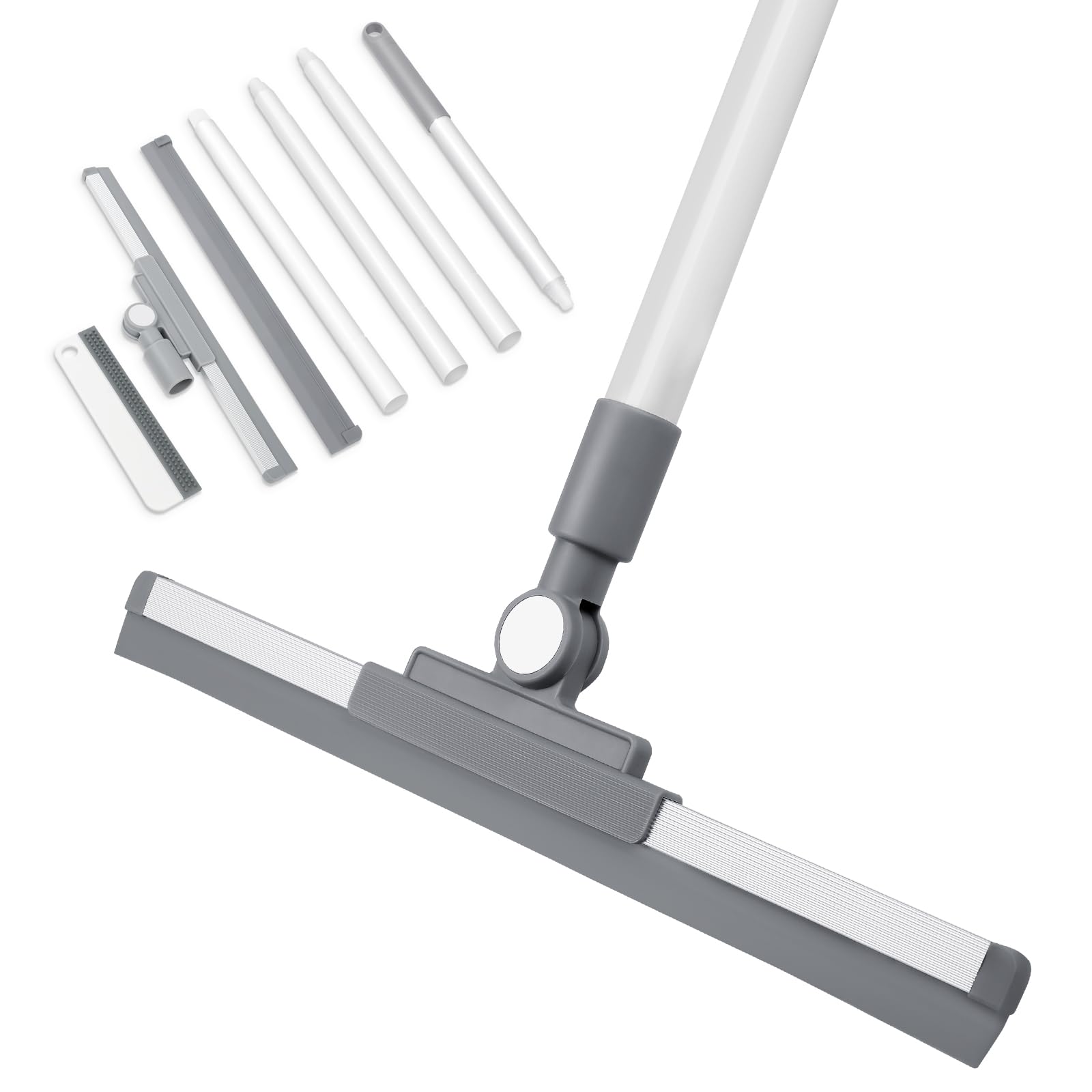 Squeegee Professional Foam Water Floor Squeegee, 53 Inch Long Handle for Wet Room Window Cleaner, 180 Degree Rotatable Wiper with 1PC Soft Silicone Glass Wiper