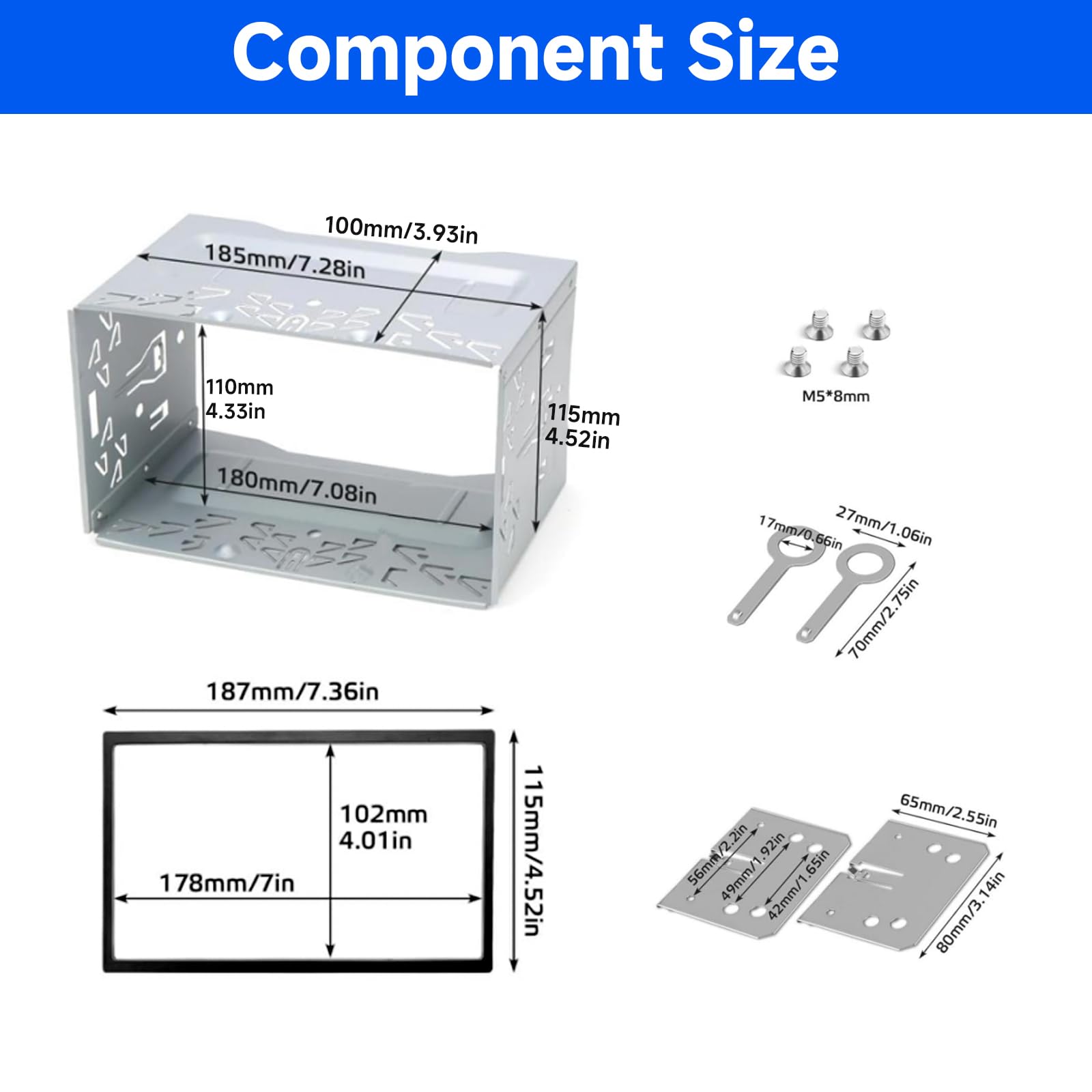 Doppel DIN Einbaurahmen, 2DIN Universal Design Metallrahmen, Autoradio Einbausatz Kompatibel mit VW Jetta, Skoda Golf, Passat, Polo, Peugeot, Smart, Auto DVD Player