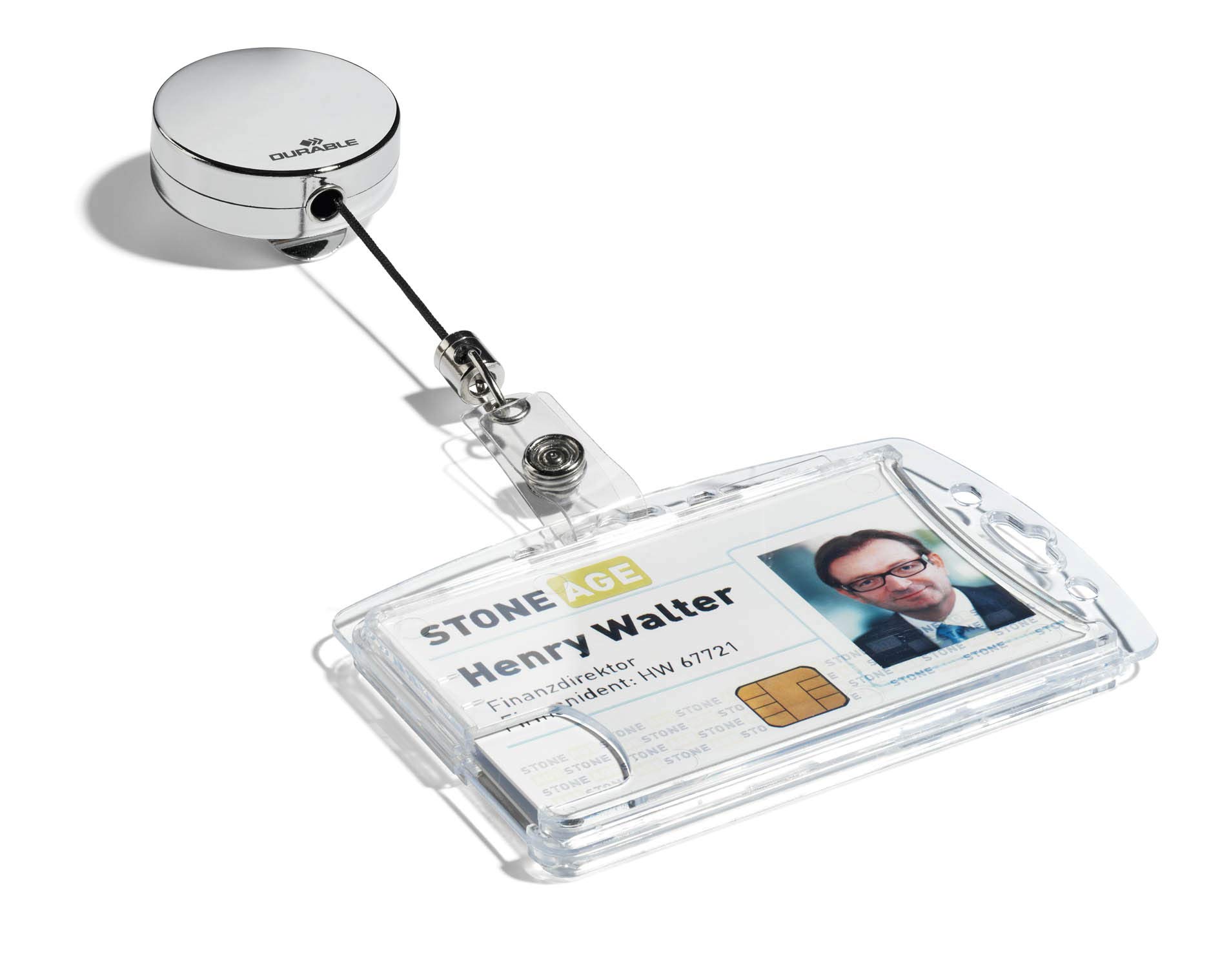 Durable - Enrouleur métal chromé - Avec lanière bouton pression - Cordon retractable 80 cm - Boîte de 10 - 822523