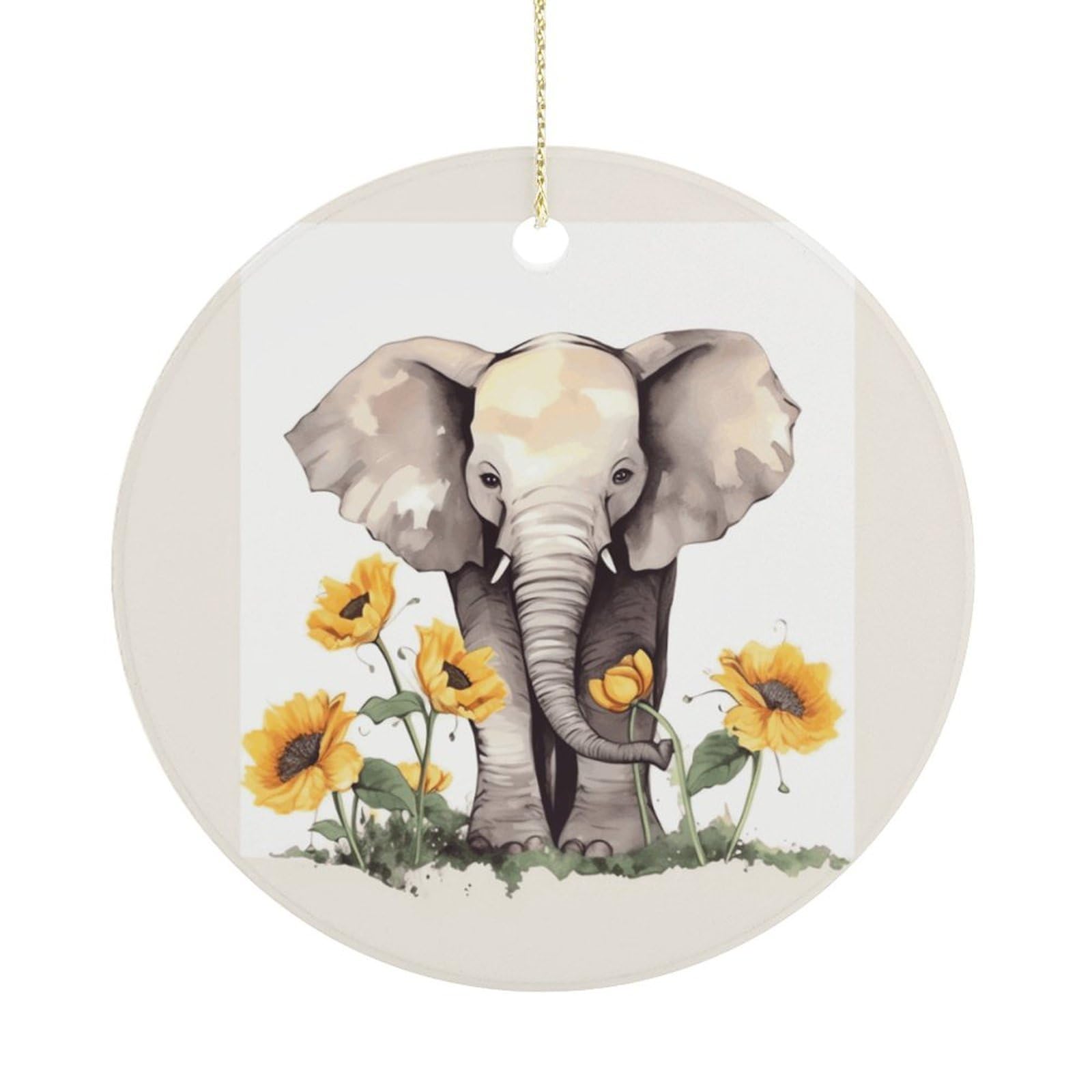 Elephant and Sunflower Christmas Ornament,Round Ceramic Ornaments Personalized Christmas Tree Ornament for Holiday Porcelain Keepsake Gifts Ideas Home Decor