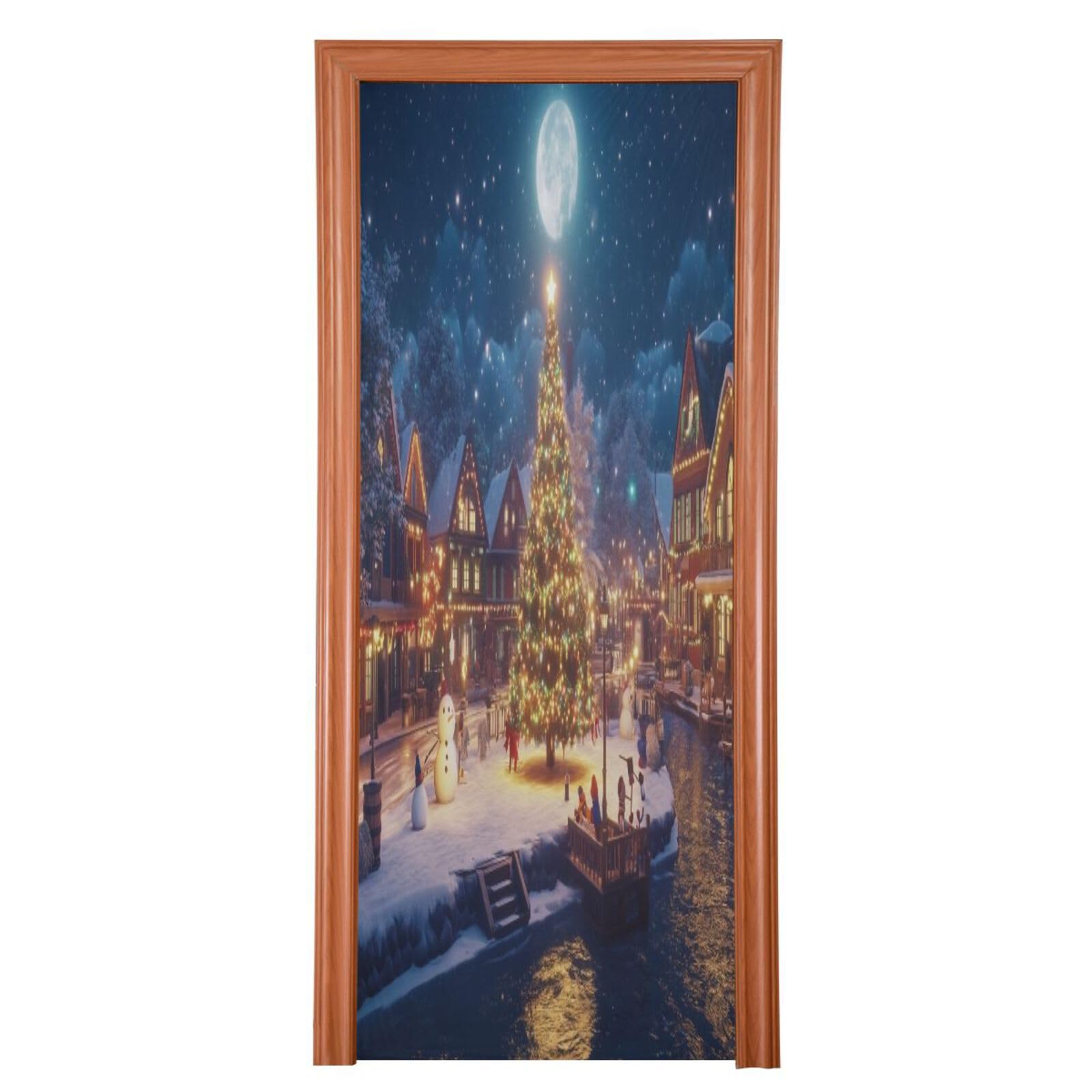 J JOYSAY Christmas Night Shining Trees Door Decorations Door Cover Xmas Decorations Door Christmas Front Door Cover Decoration for Indoor Outdoor Decoration,32x79 in