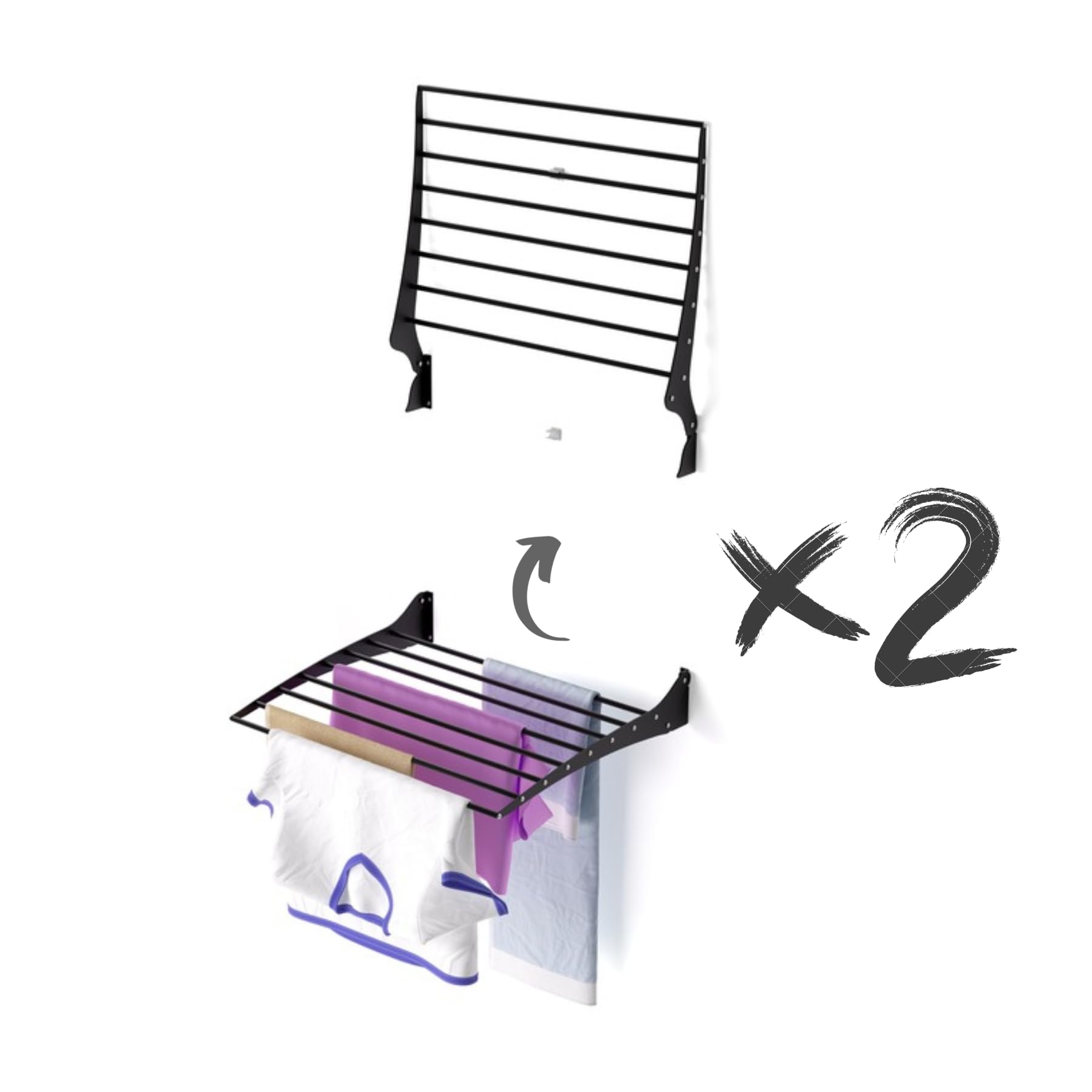 2X Foxydry Fold 62 Cm BlackWall-Mounted Clothes DryerSpace-Saving Laundry Rack