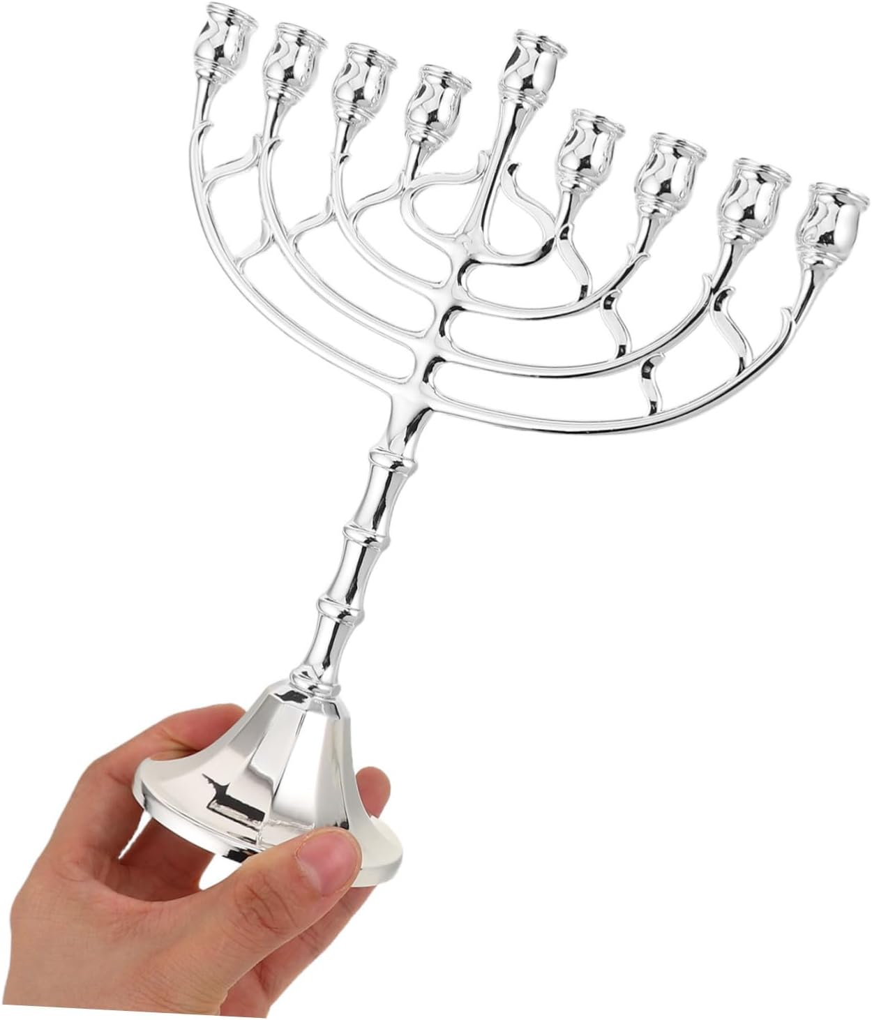 9 Branch Menorah Candlestick Holder, Alloy Silver with Drip Cups