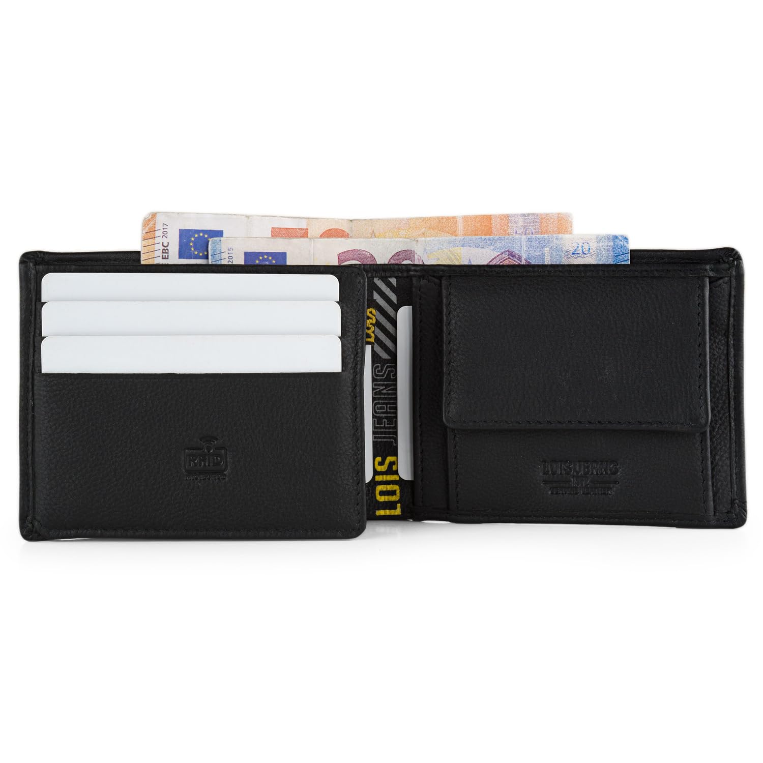 Lois - Cartera de Piel para Hombre - Cartera Hombre Piel con Monedero Interior y Tarjetero, diseño Slim, Cuero auténtico, Regalo Elegante. Proteccion RFID, Negro