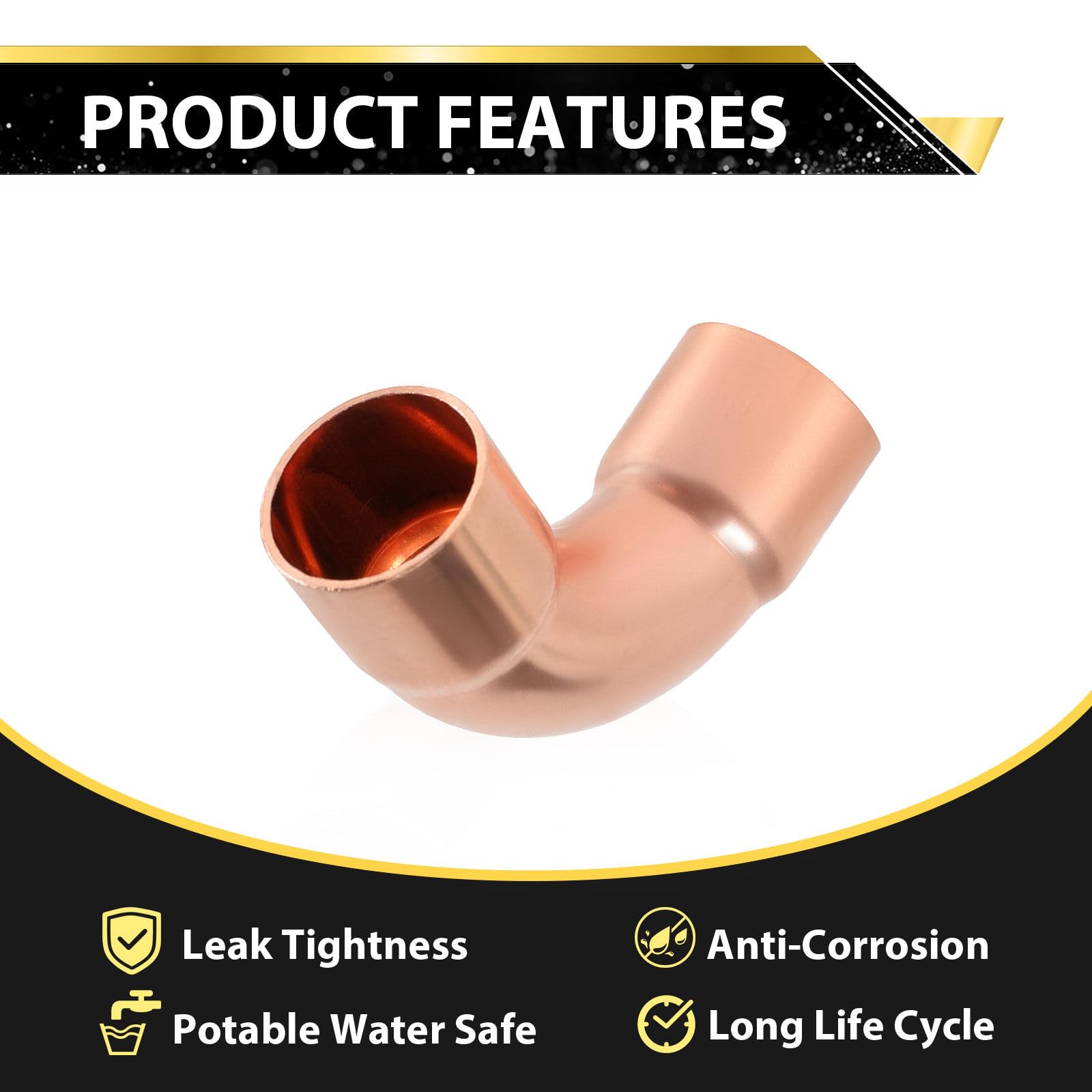 (Paquete de 100) Codo de Cobre Foskan de 1-1/4" C x 1-1/4" C, Radio Largo de 90 Grados, Accesorios de plomería de Cobre con conexión para Soldadura por fricción