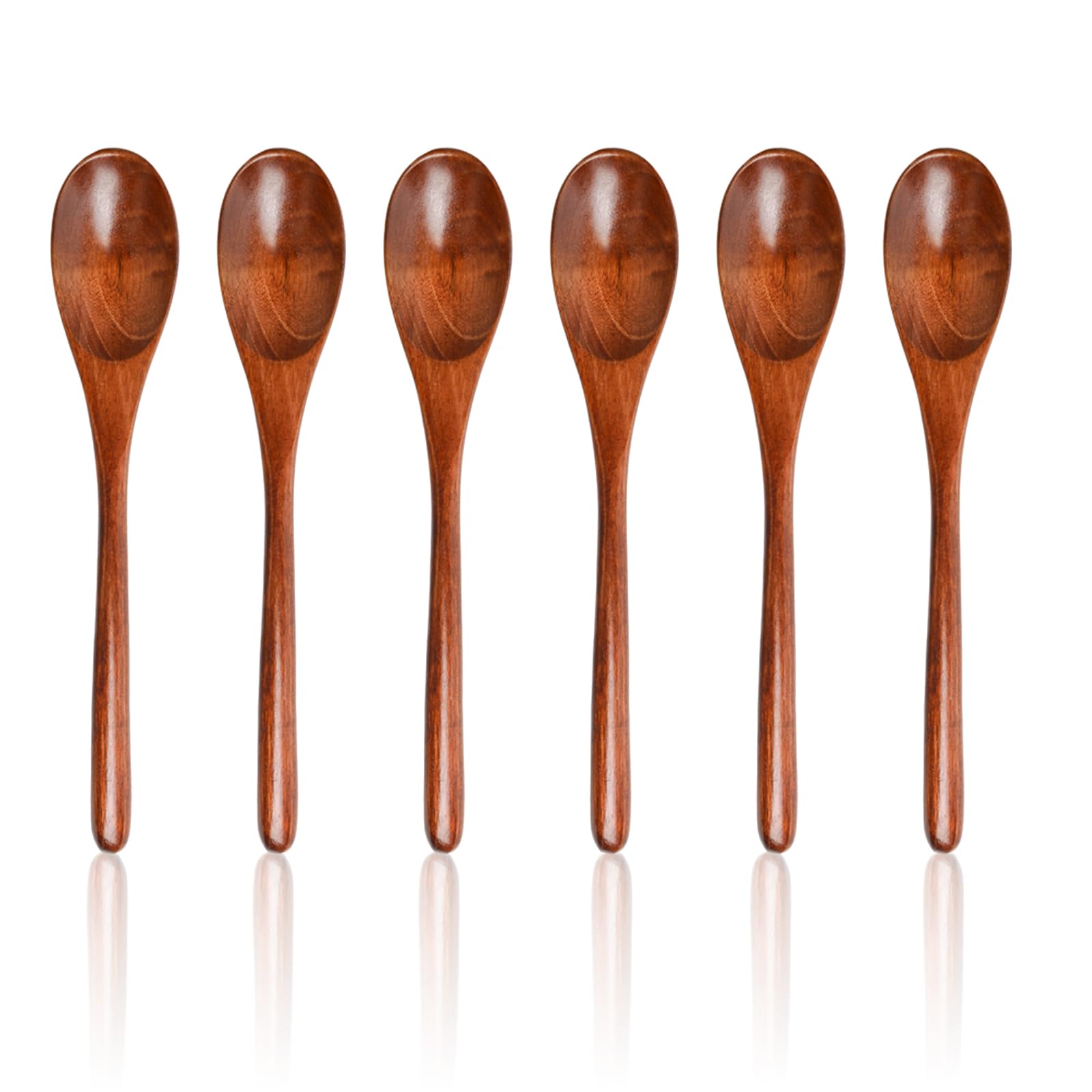 Haoyic 6 Pcs Wooden Spoon, 8.85in Wooden Spoons for Cooking, Long Handle Nanmu Wood Teaspoons Cooking Serving Soup Spoons for Eating Mixing Stirring
