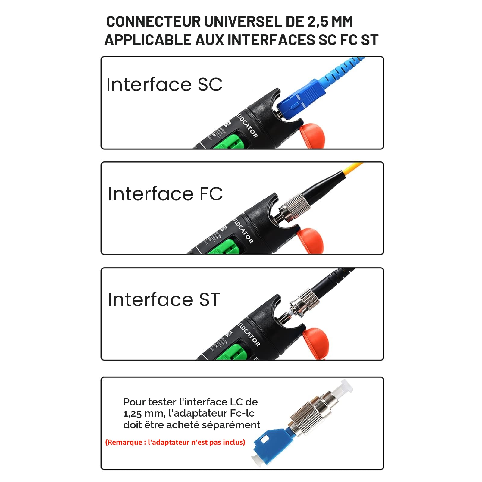 30mW Localisateur de Défaut Visuel Testeur de Stylo de test de câble optique SC/FC/ST 2,5 mm Interface VFL 30KM de portée, Fibre Optique Cable Testeur (Green)