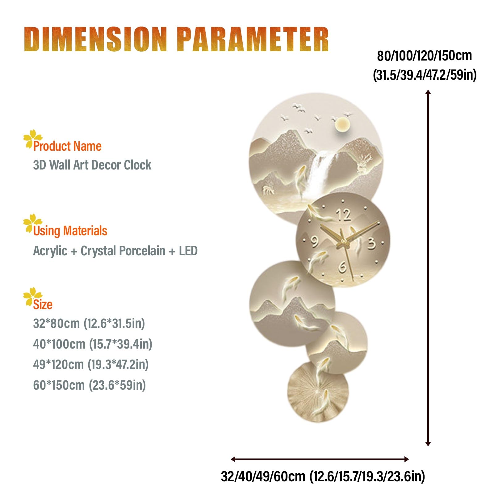 Orologio decorativo da parete 3D, orologio creativo silenzioso con luce LED, scultura decorativa moderna per soggiorno, camera da letto, ufficio, corridoio, ingresso