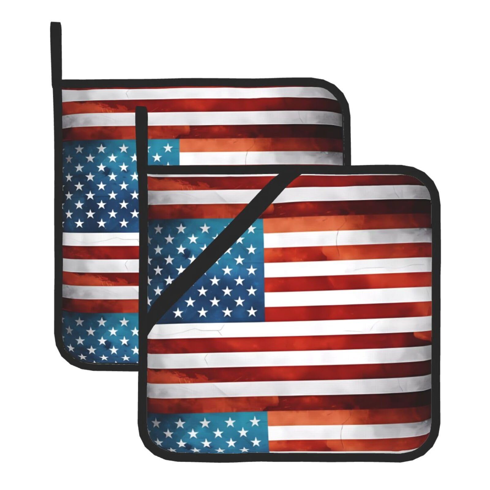 HJFCZH Vintage American USA Flag Prints Square Hot Pads for Kitchen Counter - Waterproof Pot Holders, Durable Heat Resistant Throw Layers for Serving, Oven & BBQ - 2 Pack