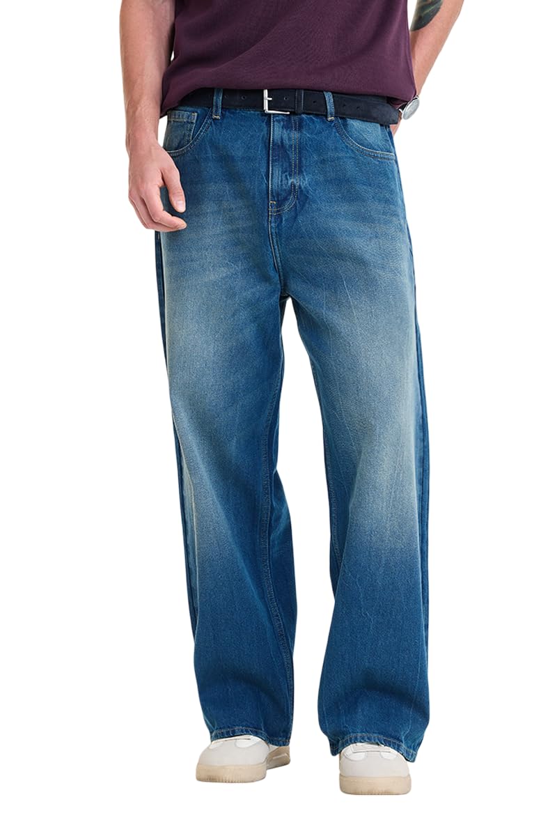 snitch Men Jeans Casual Streetwear | Trendy Baggy Fit Wide-Leg Design & Light Fading Washed Pattern | 100% Pure Cotton & Breathable Durable Denim Fabric for Daily Use-picture-22