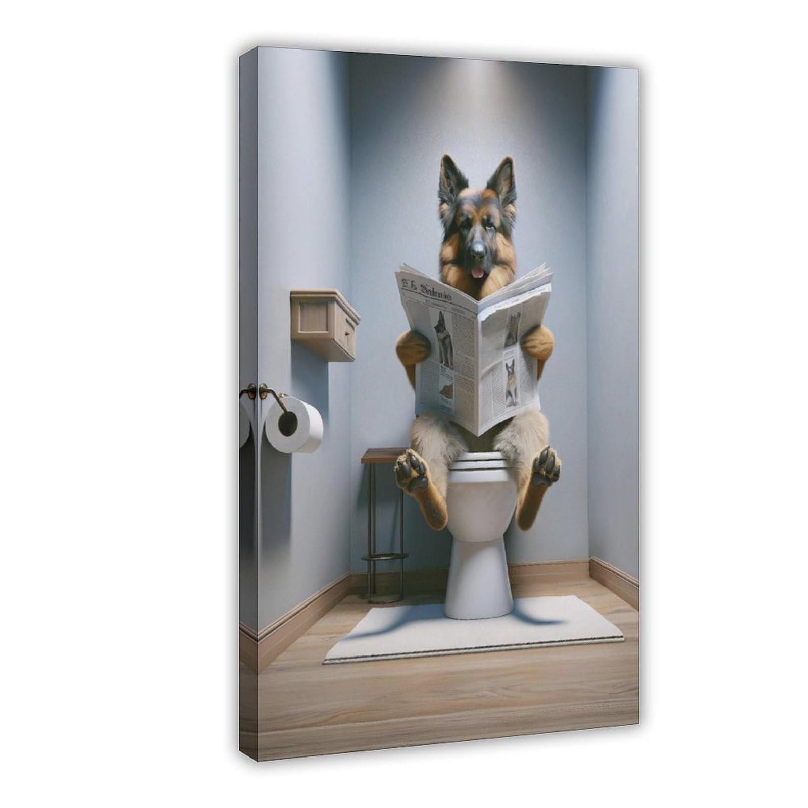 BNCEDJK Photograph of A German Shepherd Reading The Newspaper on The Toilet Canvas Poster Bedroom Decor Landscape Decor Gift 12x18inch(30x45cm)