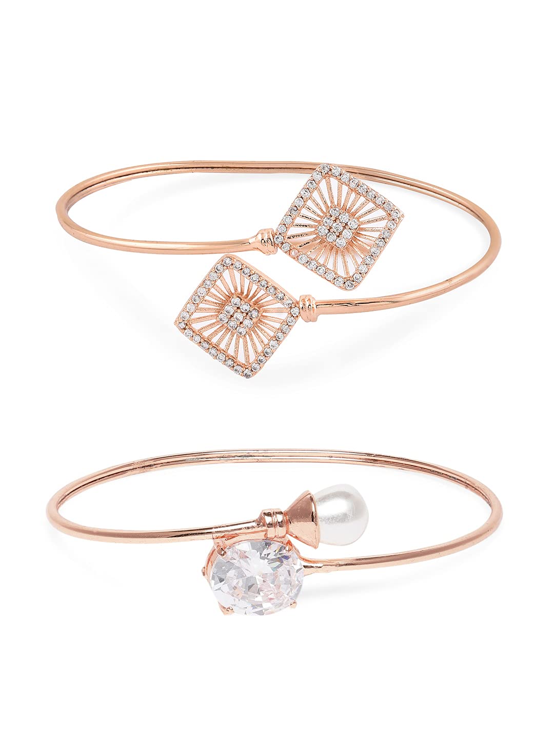 ZAVERI PEARLS Set of 2 Rose Gold Contemporary Cubic Zirconia Brass Kada Style Bracelet For Women-ZPFK11115 (B09F3638KQ) Amazon Price History, Amazon Price Tracker