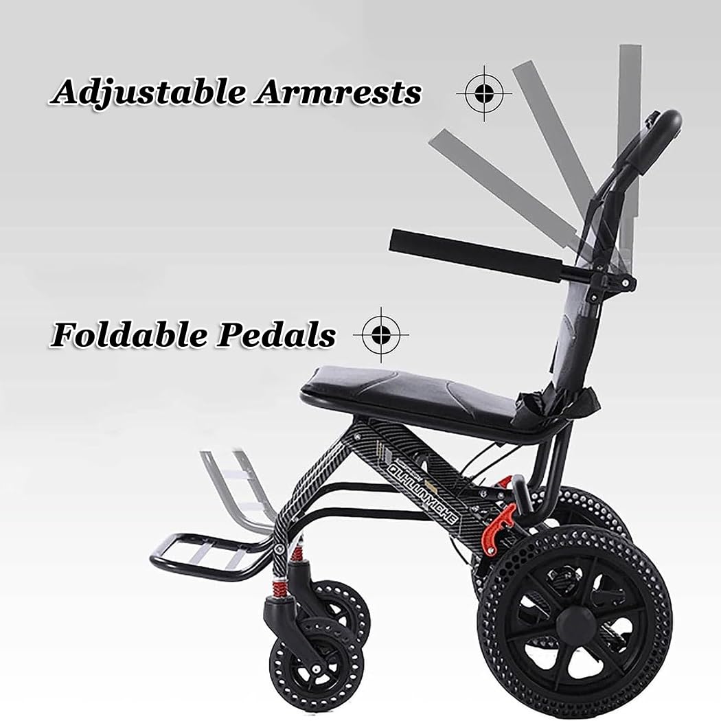 Carrozzine Strette, Sedia Da Transito Pieghevole E Leggera, Sedia A Rotelle Compatta Con Freno A Mano, Carrelli Portatili Per Anziani E Bambini(Black)