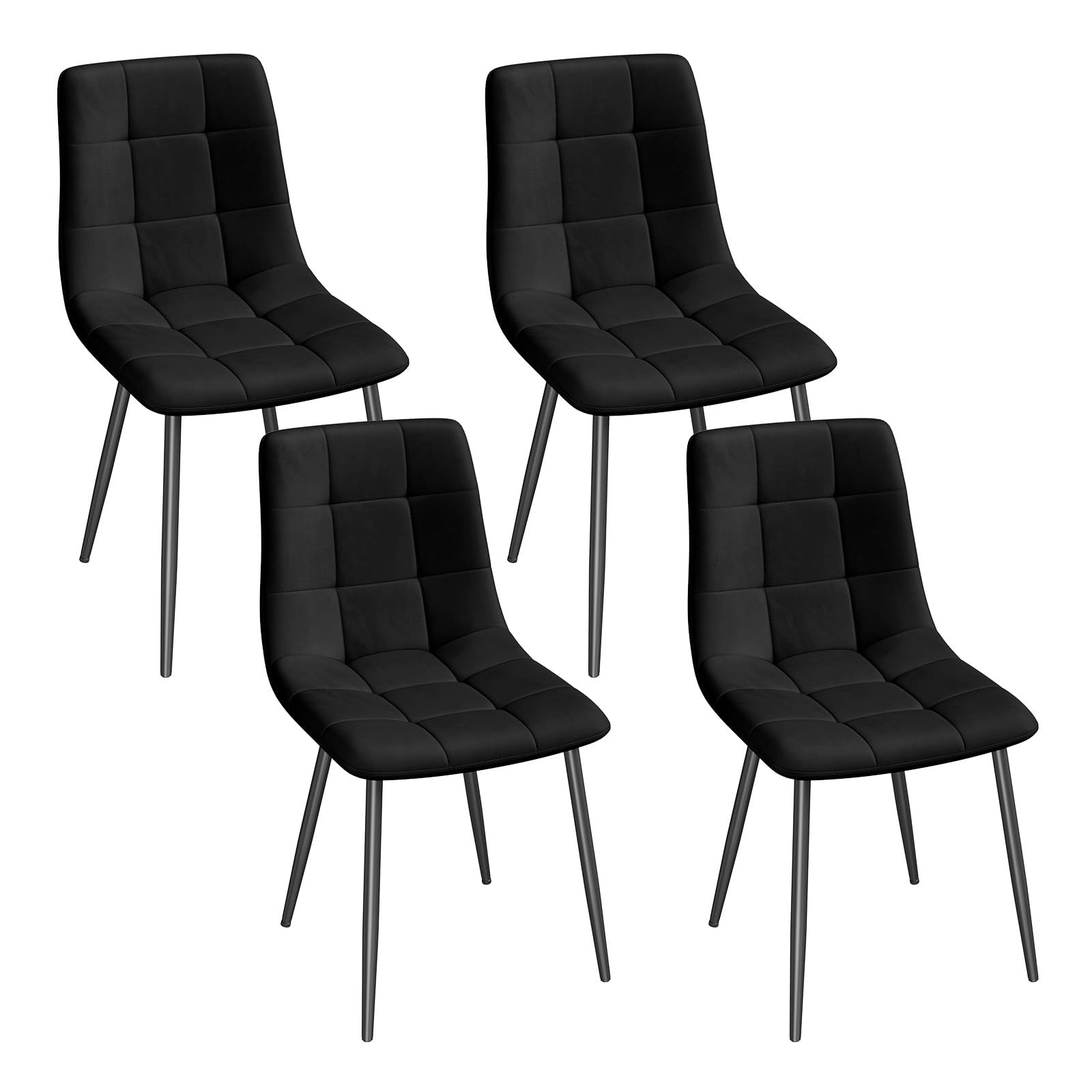 EUGAD Chaises de Salle à Manger Lot de 4, Chaise de Cuisine, avec Pieds en Métal et Dossier, Siège Rembourré, en Velours, Noir