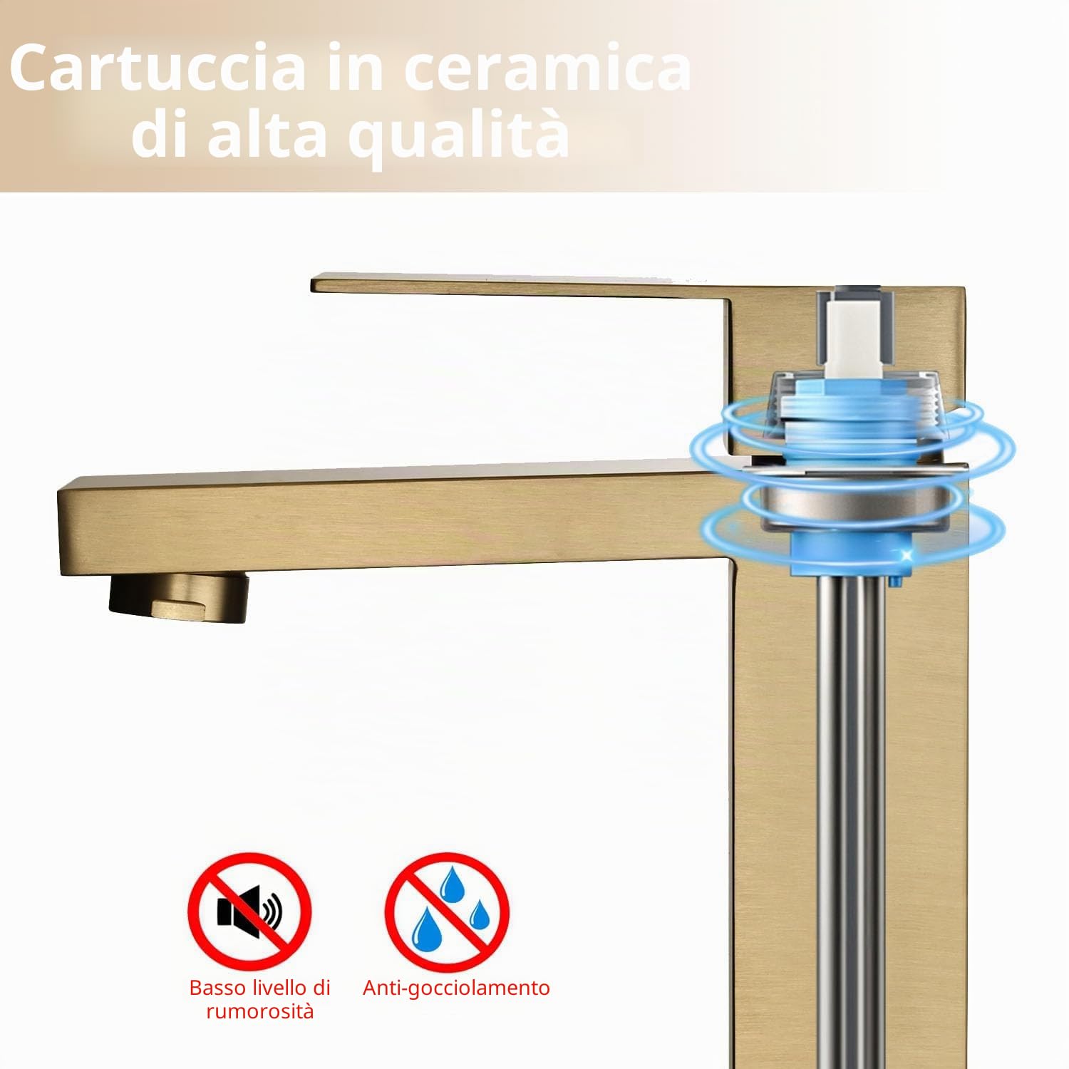 Rubinetto Bagno Lavabo Oro Acciaio Inox, DETBOM Miscelatore Monocomando Fredda e Calda Regolabile con Aeratore Rimovibile, Altezza Bocca 119 mm