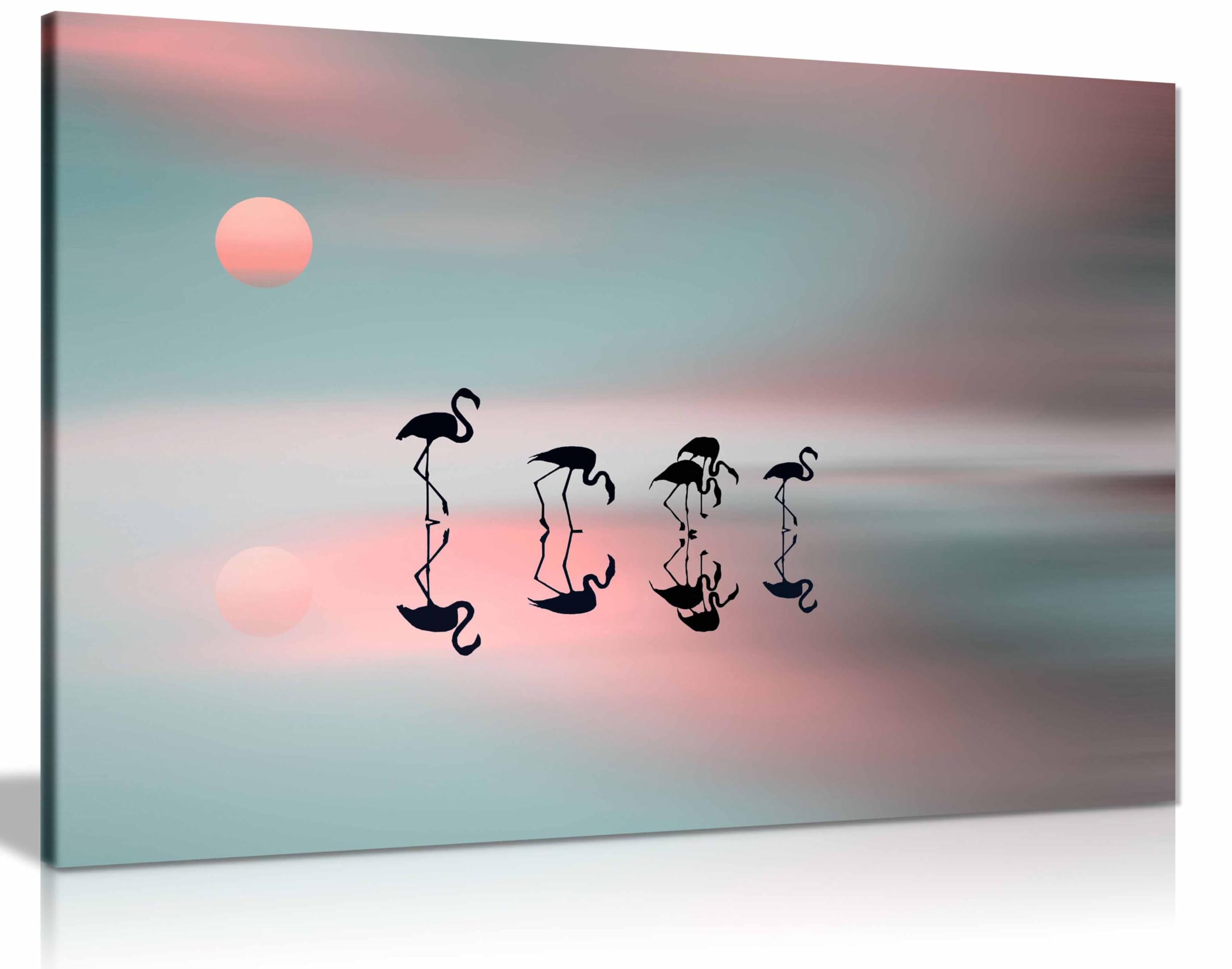 Panther Print Framed Canvas Family Flamingos. Canvas Print, Framed Wall Art Pictures For Home Decor 61X41cm (24X16in)