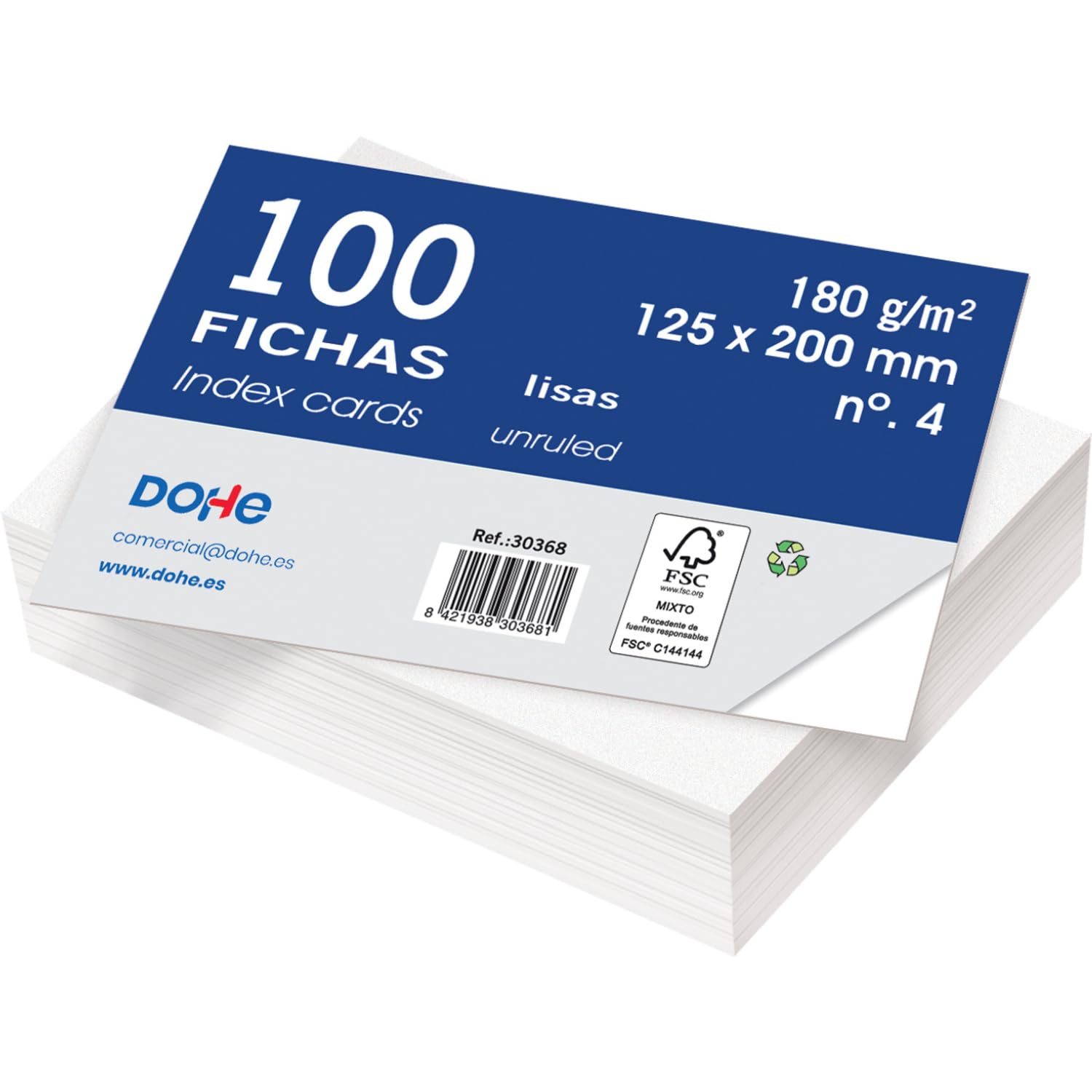 Dohe, Plain Cardstock Sheets (100 pcs.), Cards for Writing Notes Size 20 x 12.5 cm, 180 g/m², No. 4, Office Supplies