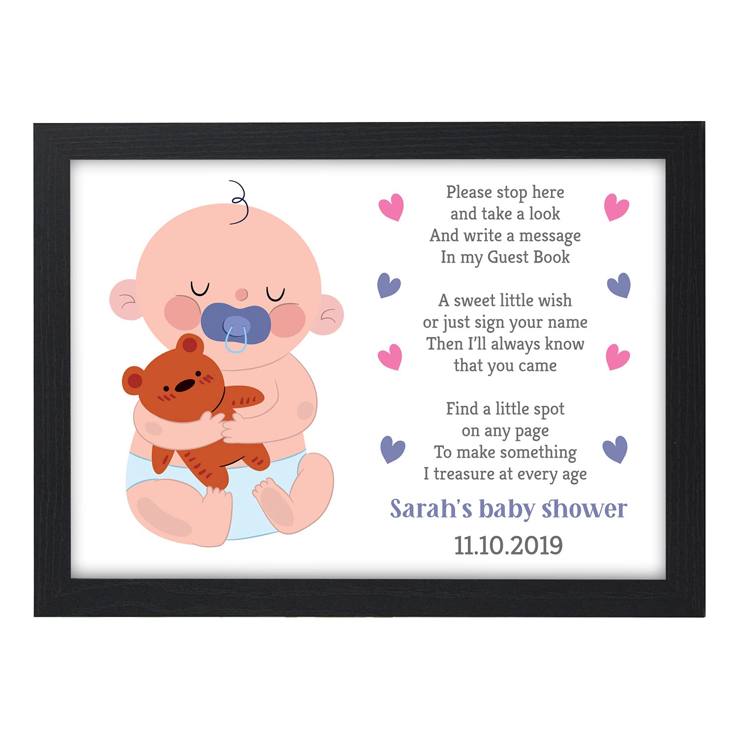 Baby Shower Guest Book Sign - Personalised Pink Blue Unisex Baby Shower Guest Message Book Sign Decorations - Words of Wisdom for Mummy To Be - Please Sign This Guest Book
