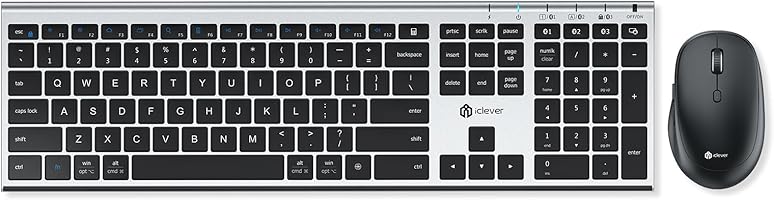 iClever Bluetooth Keyboard and Mouse, Rechargeable Wireless Keyboard and Mouse Combo with Numeric Keypad, Ultra-Slim...