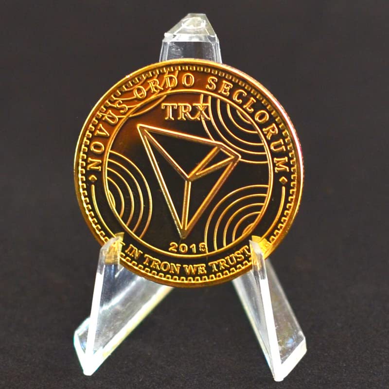 Craftbia® Tron Coin Made of Real Metal Gold Plated Crypto Coin with Plastic Display Stand - Image 2