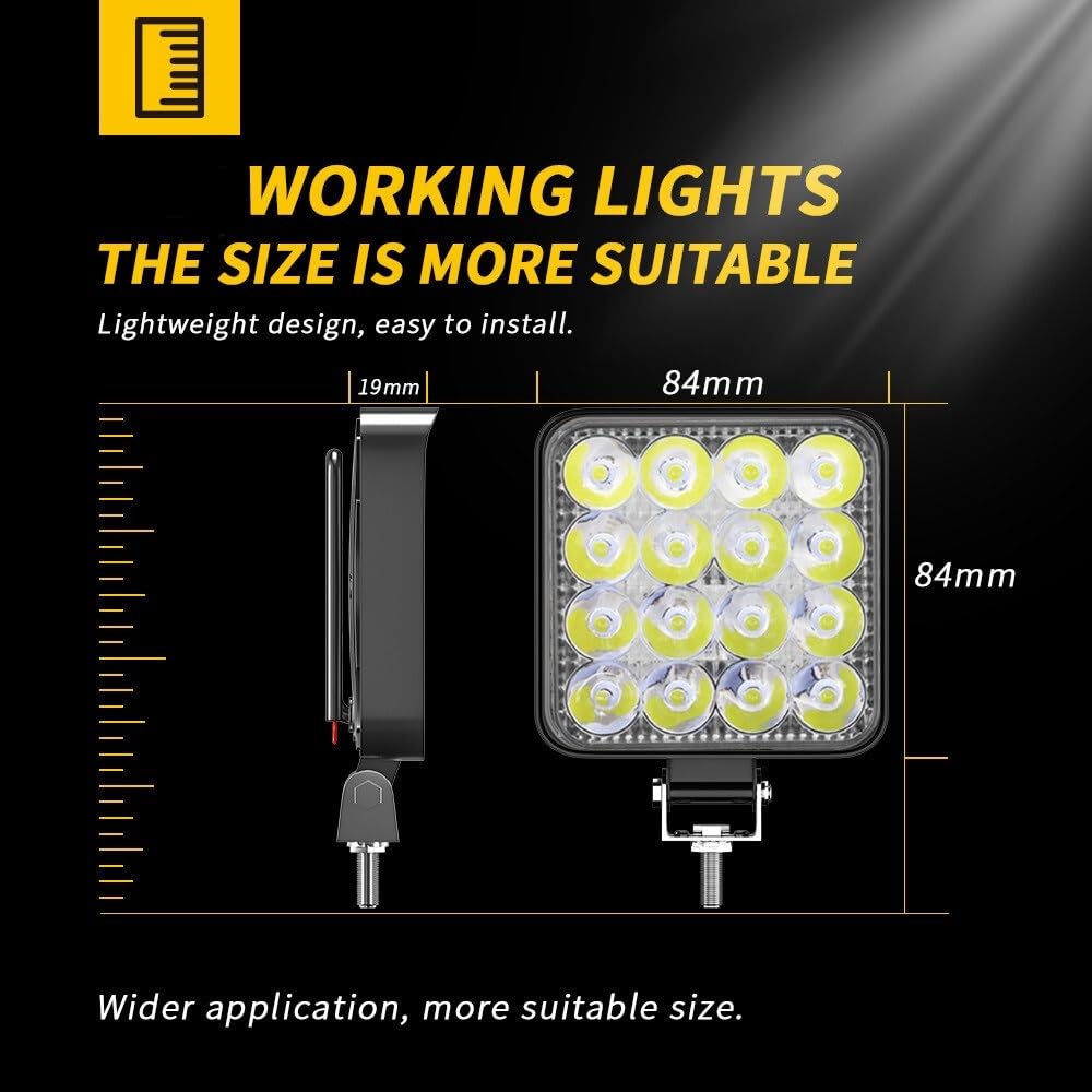 Lampada Fanale Posteriore 42W 14 48W 16SMD Luce da lavoro Fendinebbia anteriore per auto 12V 24V per camion SUV 4X4 4WD Fari di ingegneria Off-road Faro rotondo(1pcs square)