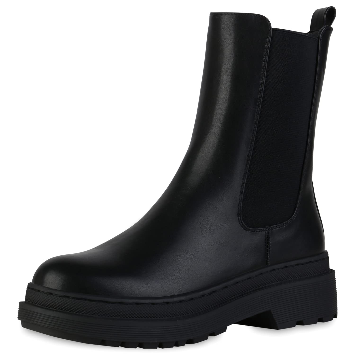 VAN HILL Damen Stiefeletten Plateau Boots Leicht Gefüttert mit Blockabsatz Profilsohle
